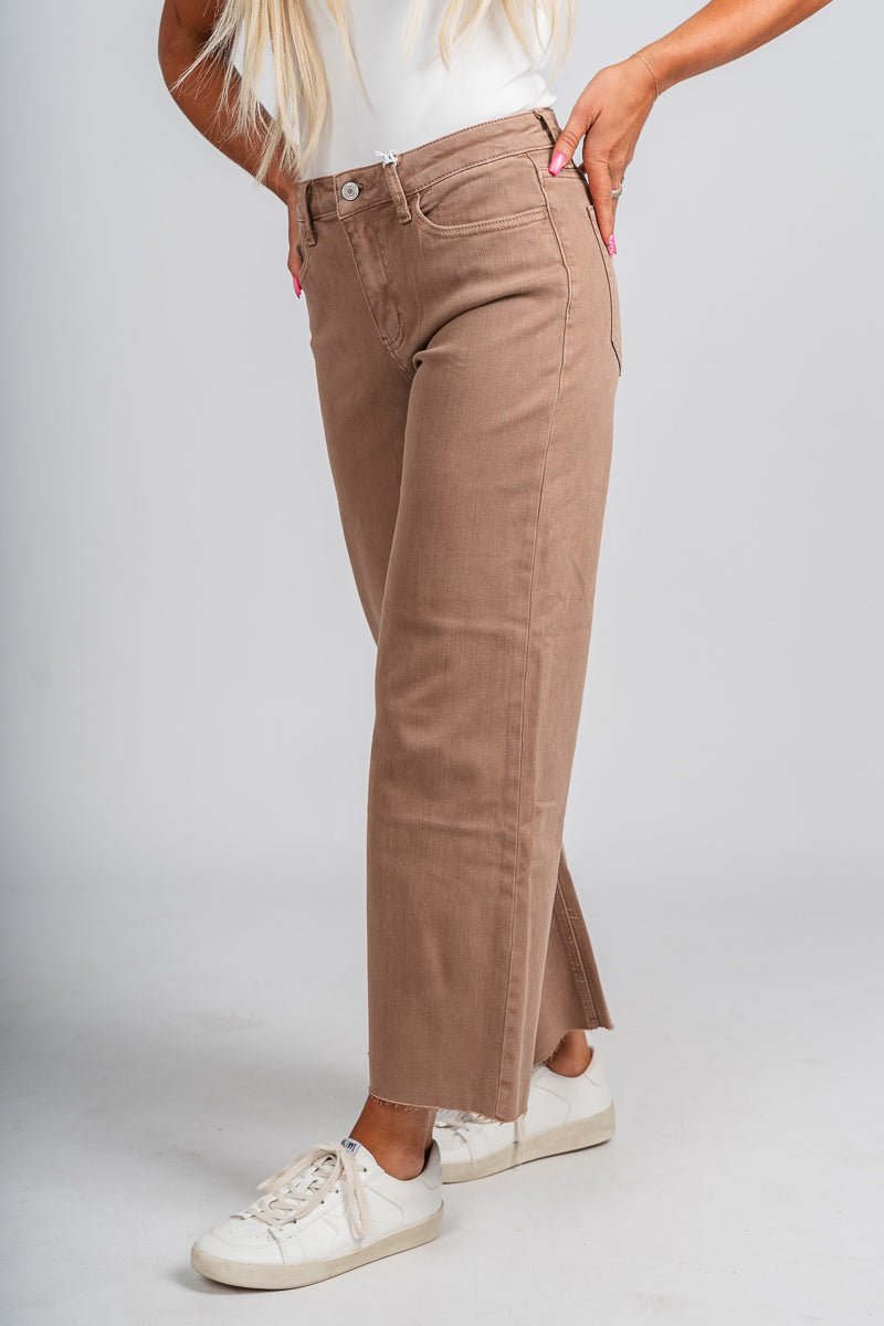 Vervet high rise crop wide leg jeans chocolate malt | Lush Fashion Lounge: boutique women's jeans, fashion jeans for women, affordable fashion jeans, cute boutique jeans