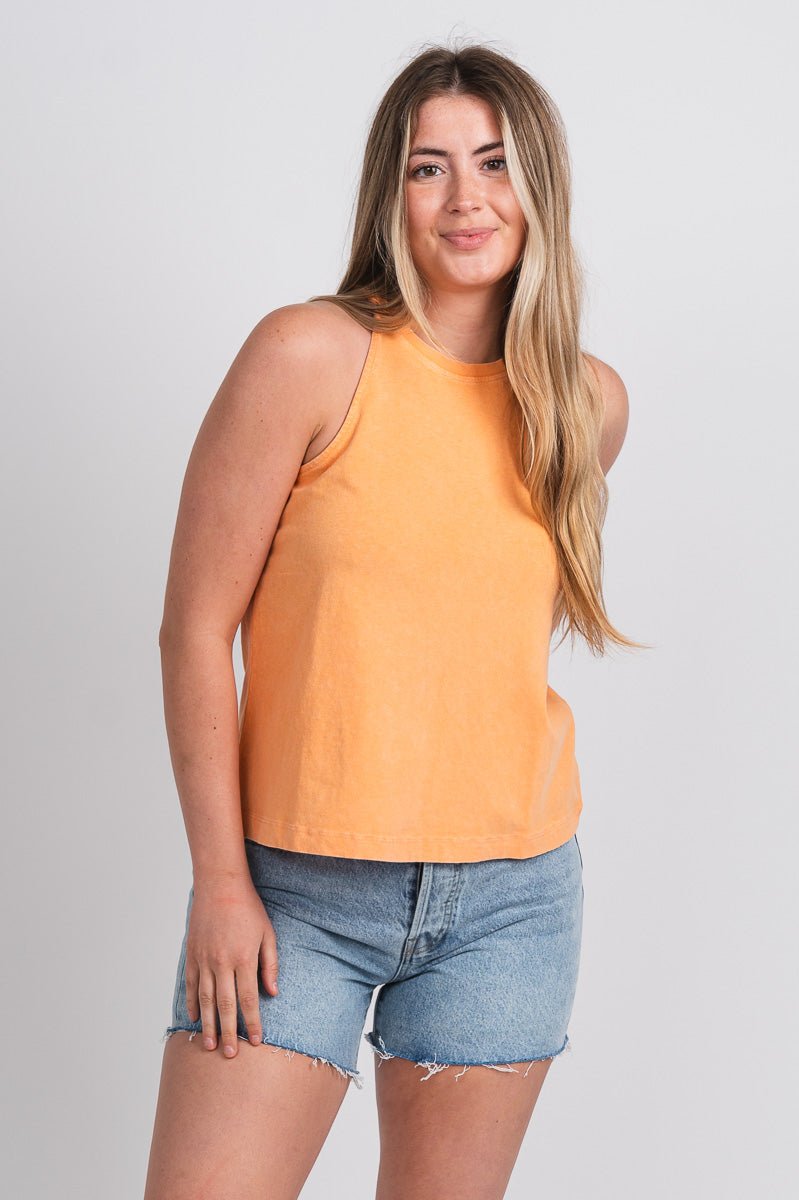 High neck tank top orange - Cute Tank Top - Trendy Tank Tops at Lush Fashion Lounge Boutique in Oklahoma City