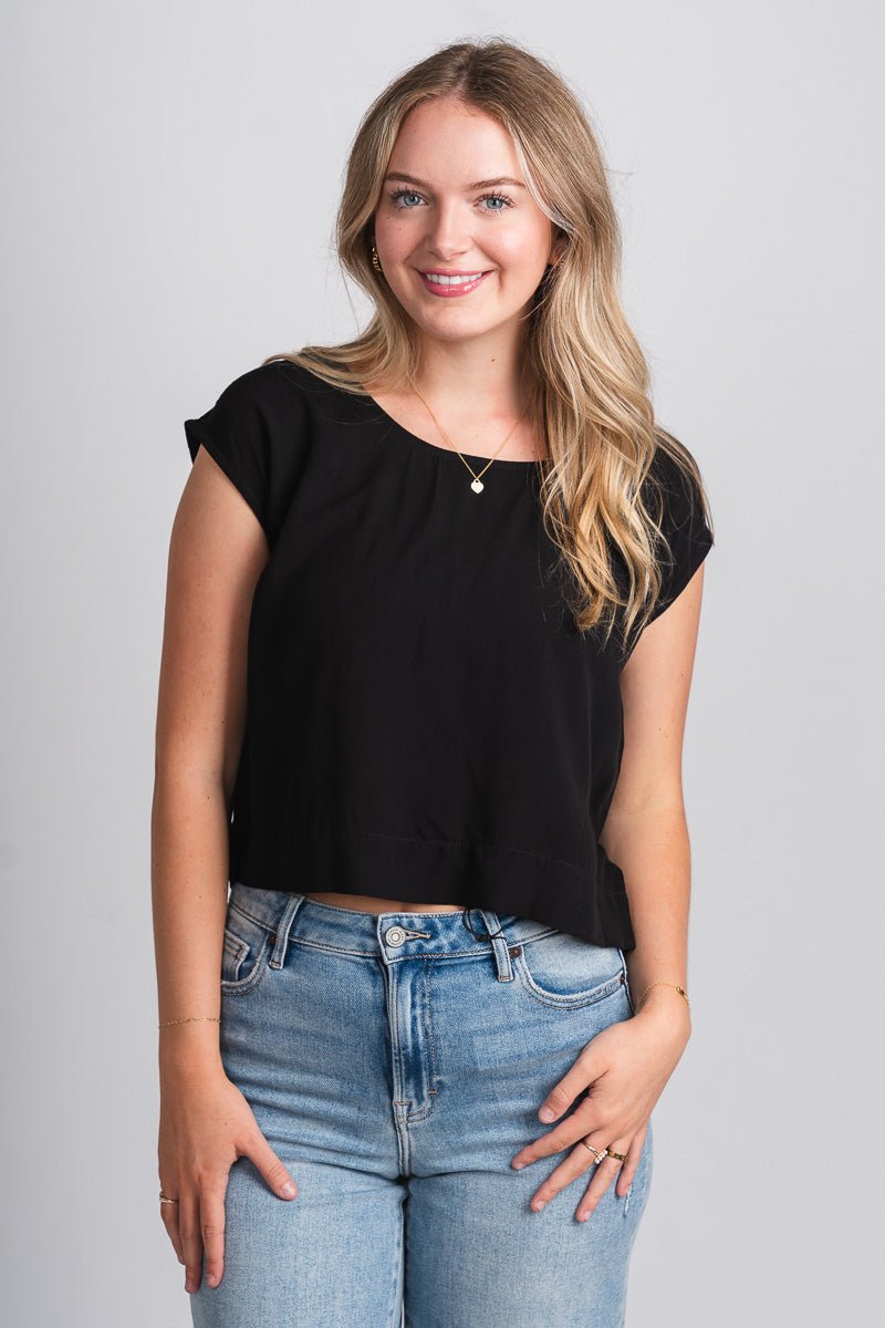 Cap sleeve boxy top black