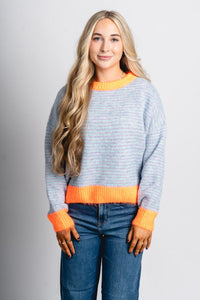 Oversized striped sweater light blue/orange – Boutique Sweaters | Fashionable Sweaters at Lush Fashion Lounge Boutique in Oklahoma City