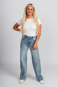 Hidden Logan high rise dad jeans medium denim | Lush Fashion Lounge: boutique women's jeans, fashion jeans for women, affordable fashion jeans, cute boutique jeans