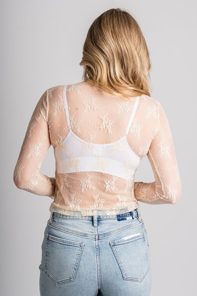 Mesh floral top beige