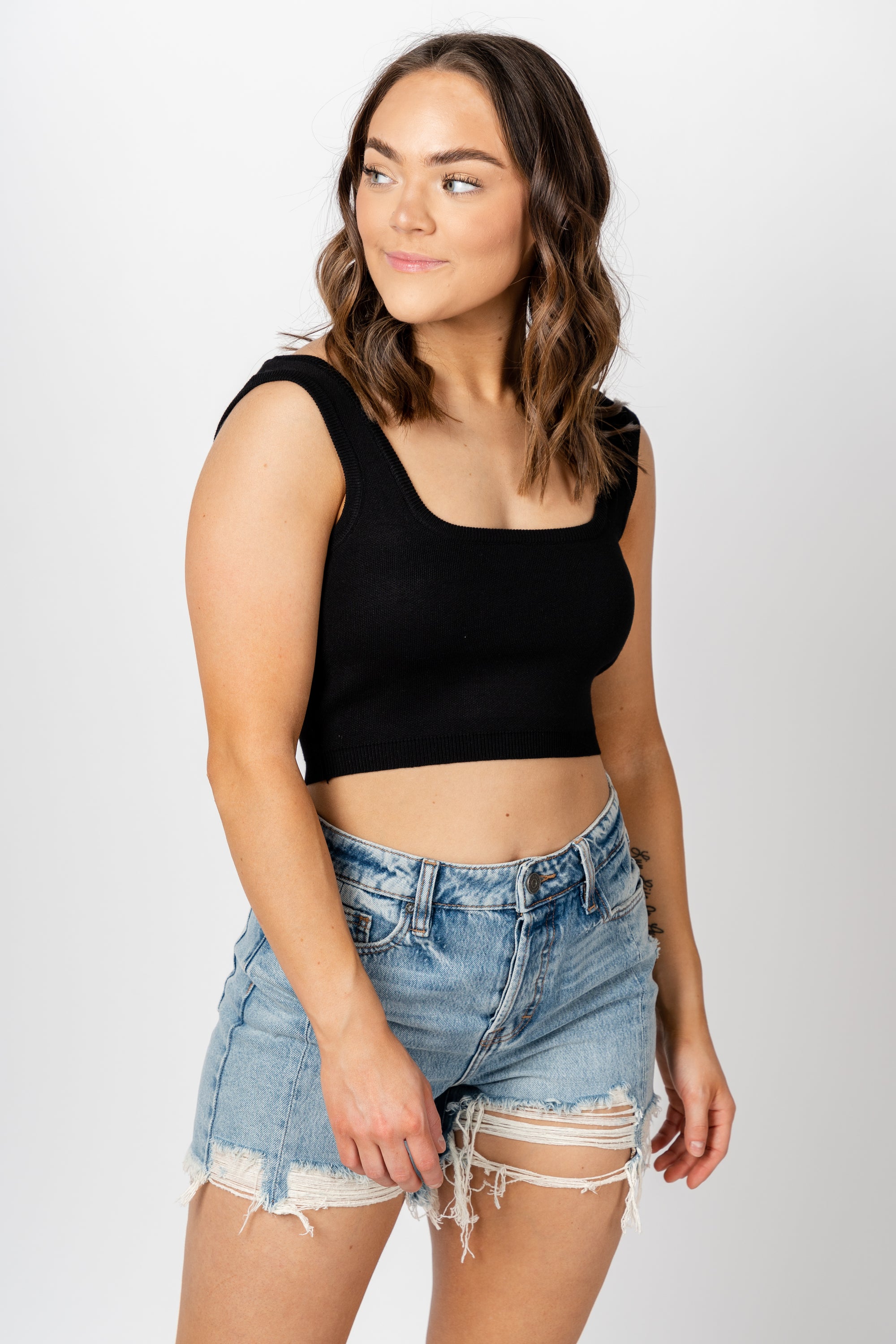 Sleeveless knit crop tank top black - Cute Tank Top - Trendy Tank Tops at Lush Fashion Lounge Boutique in Oklahoma City