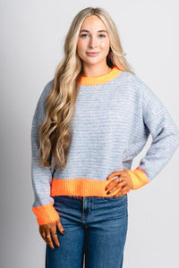Oversized striped sweater light blue/orange – Stylish Sweaters | Boutique Sweaters at Lush Fashion Lounge Boutique in Oklahoma City