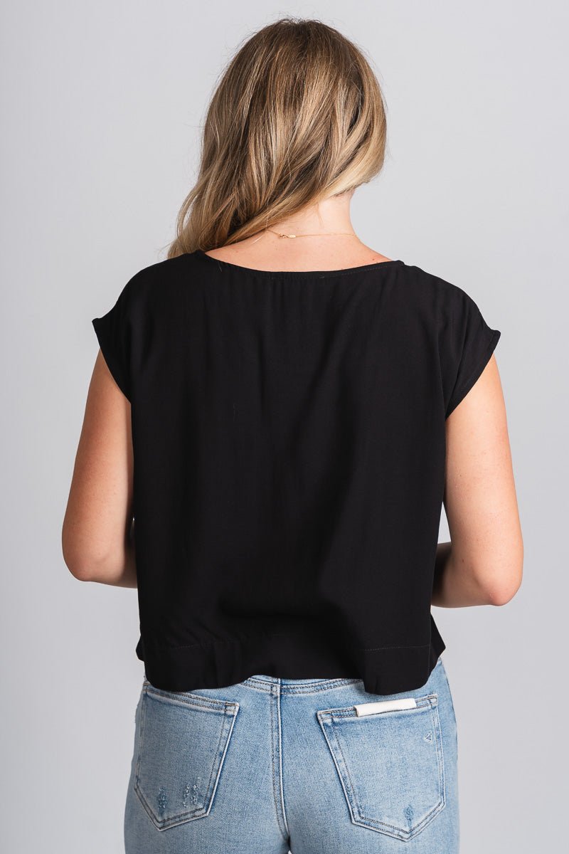 Cap sleeve boxy top black