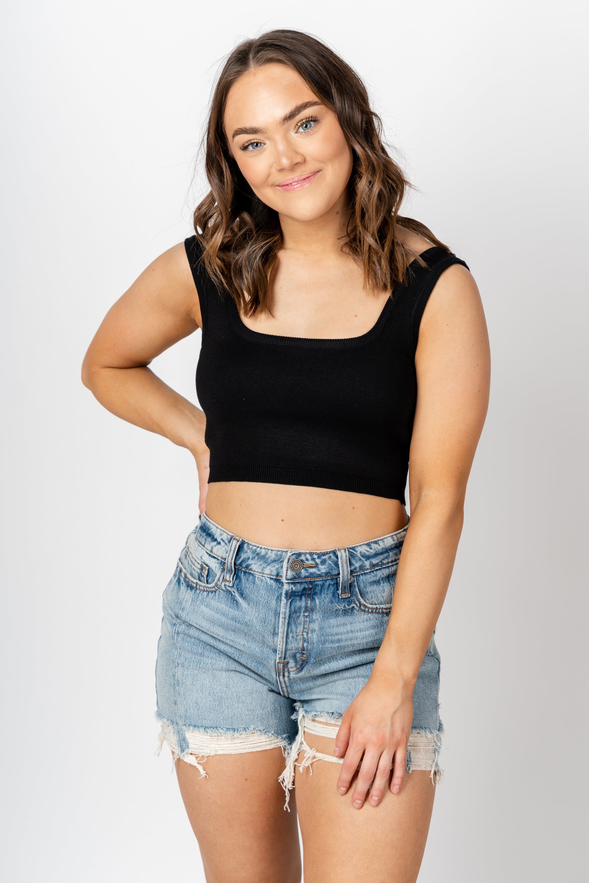 Sleeveless knit crop tank top black - Affordable Tank Top - Boutique Tank Tops at Lush Fashion Lounge Boutique in Oklahoma City