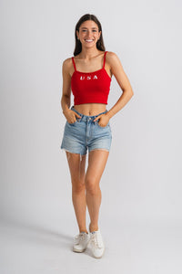 USA crop tank top red - Fun Tank Top - Unique American Summer Ideas at Lush Fashion Lounge Boutique in Oklahoma