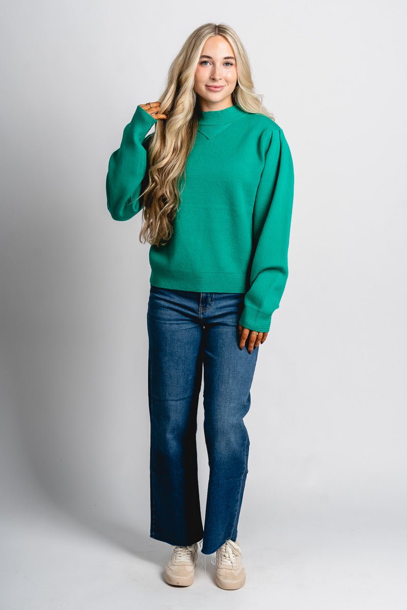 Puff sleeve sweater green - Trendy Sweaters | Cute Pullover Sweaters at Lush Fashion Lounge Boutique in Oklahoma City