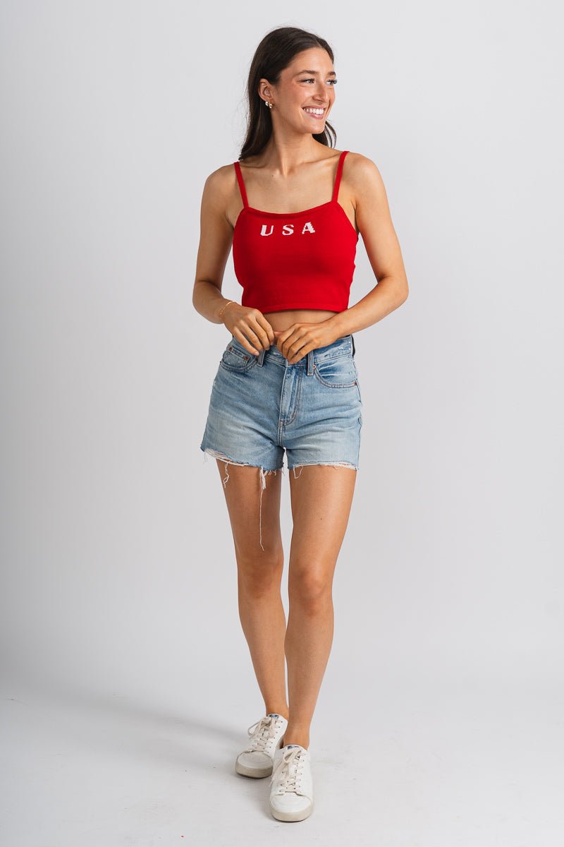 USA crop tank top red