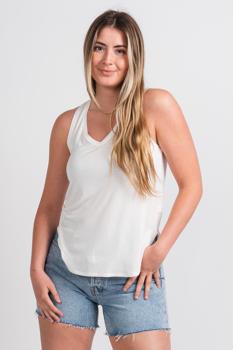 Basic v-neck tank top off white - Cute Tank Top - Trendy Tank Tops at Lush Fashion Lounge Boutique in Oklahoma City