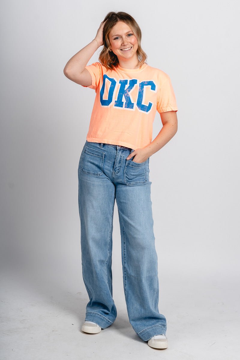 OKC cropped comfort color t-shirt orange - Oklahoma City inspired graphic t-shirts at Lush Fashion Lounge Boutique in Oklahoma City