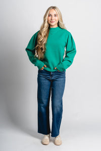 Puff sleeve sweater green – Unique Sweaters | Lounging Sweaters and Womens Fashion Sweaters at Lush Fashion Lounge Boutique in Oklahoma City