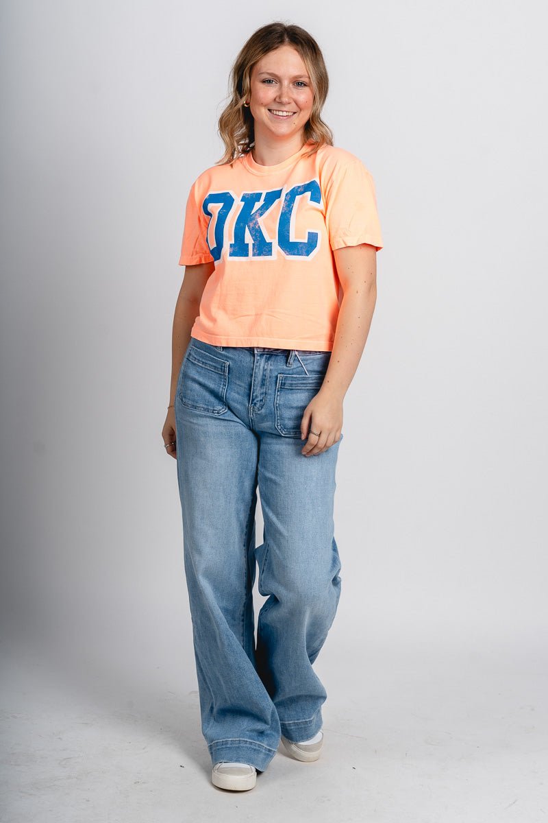 OKC cropped comfort color t-shirt orange - Trendy OKC Thunder T-Shirts at Lush Fashion Lounge Boutique in Oklahoma City