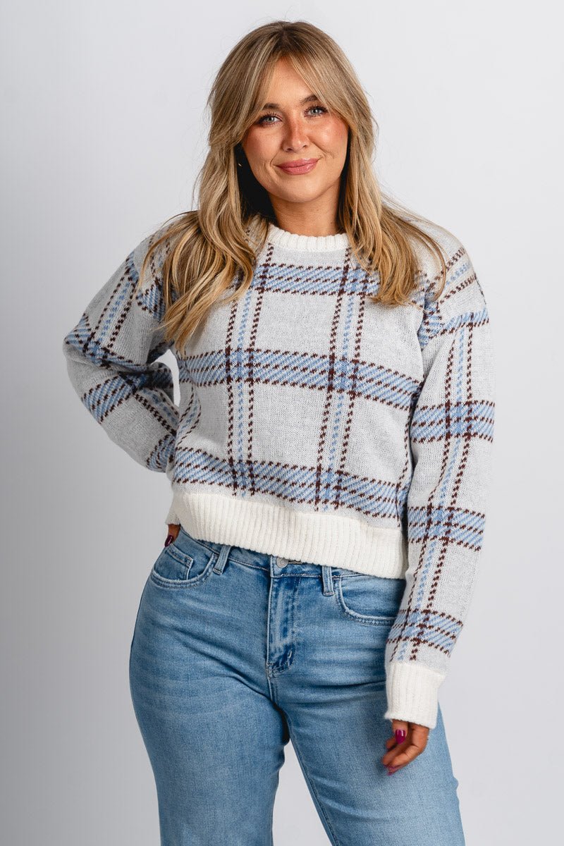 Z Supply junction plaid sweater natural – Stylish Sweaters | Boutique Sweaters at Lush Fashion Lounge Boutique in Oklahoma City