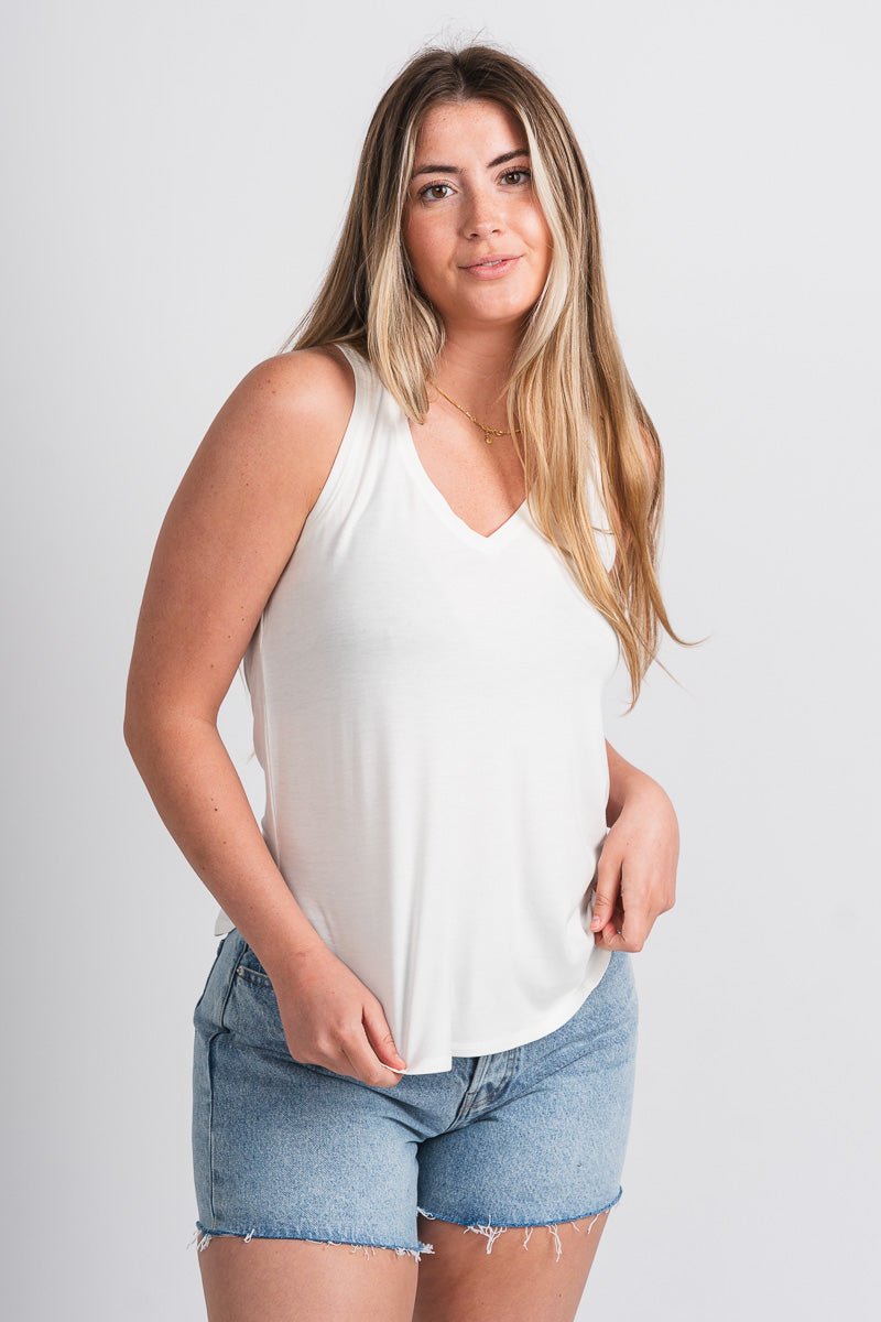Basic v-neck tank top off white - Affordable Tank Top - Boutique Tank Tops at Lush Fashion Lounge Boutique in Oklahoma City