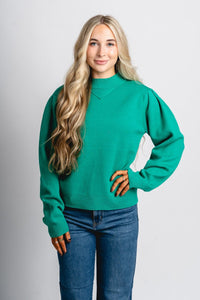Puff sleeve sweater green – Stylish Sweaters | Boutique Sweaters at Lush Fashion Lounge Boutique in Oklahoma City