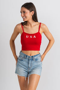 USA crop tank top red - Cute Tank Top - Fun American Summer Outfits at Lush Fashion Lounge Boutique in Oklahoma City