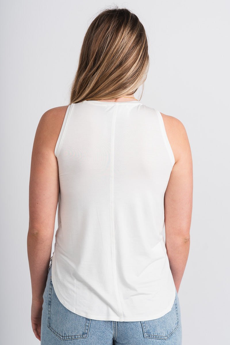 Basic v-neck tank top off white Stylish Tank Top - Womens Fashion Tank Tops at Lush Fashion Lounge Boutique in Oklahoma City