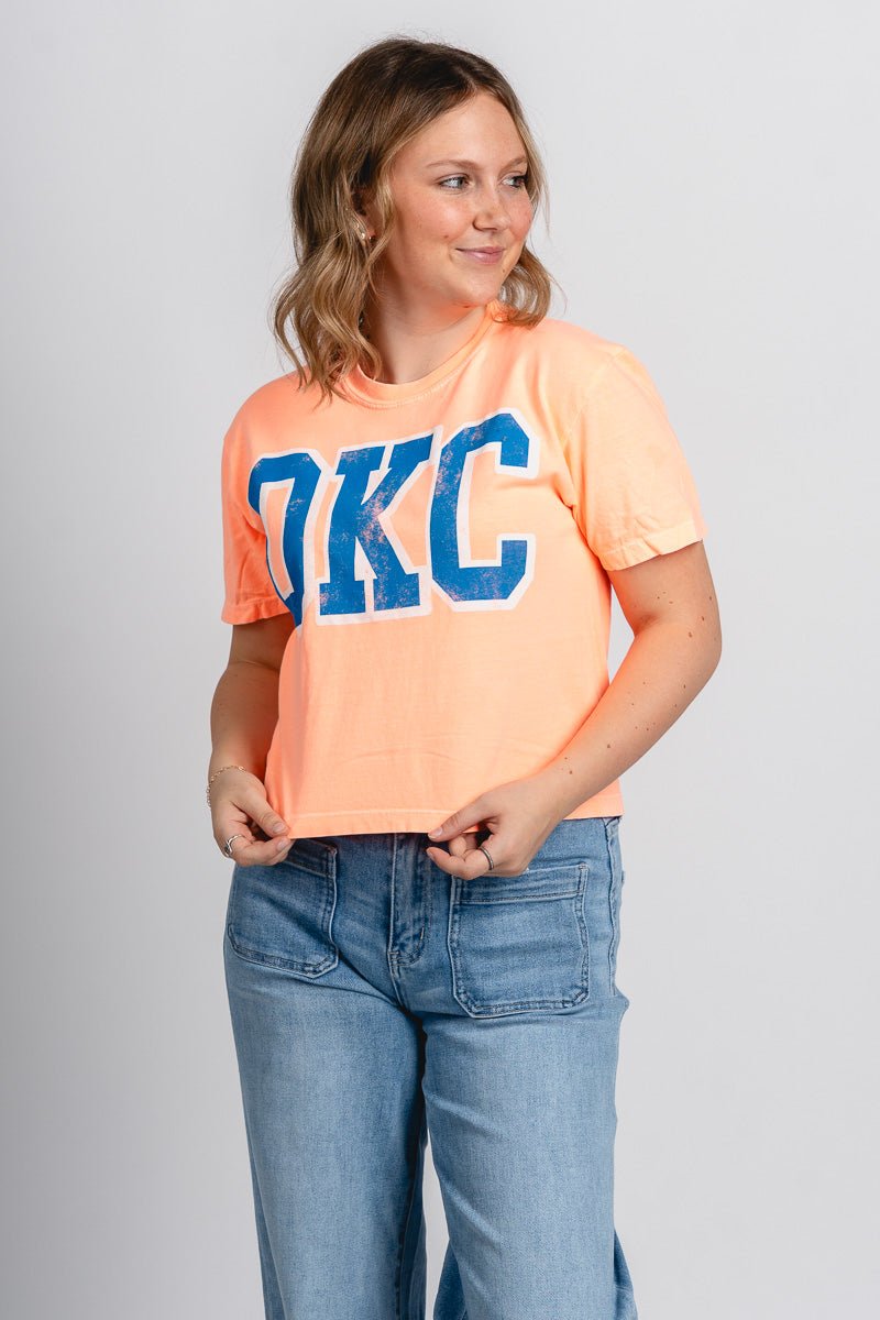 OKC cropped comfort color t-shirt orange - Trendy Oklahoma City Basketball T-Shirts Lush Fashion Lounge Boutique in Oklahoma City