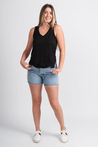 Basic v-neck tank top black Stylish Tank Top - Womens Fashion Tank Tops at Lush Fashion Lounge Boutique in Oklahoma City