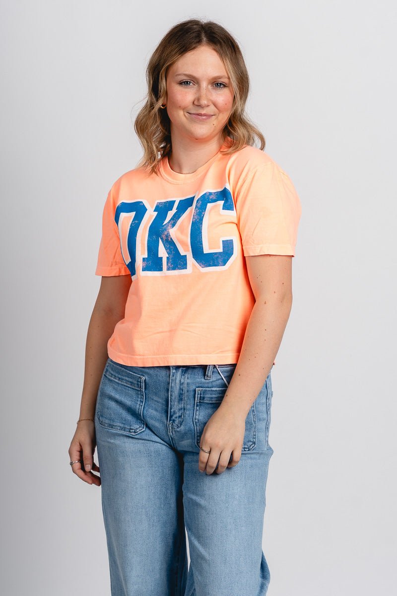 OKC cropped comfort color t-shirt orange - Trendy OKC Apparel at Lush Fashion Lounge Boutique in Oklahoma City