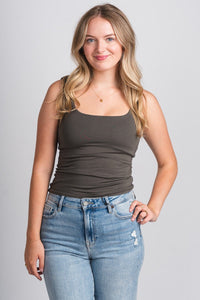 Square neck tank top gun metal - Affordable Tank Top - Boutique Tank Tops at Lush Fashion Lounge Boutique in Oklahoma City