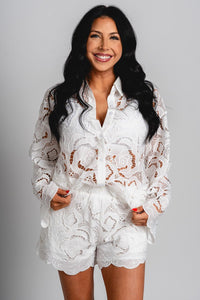 Floral eyelet top white - Cute top - Fun Vacay Basics at Lush Fashion Lounge Boutique in Oklahoma City