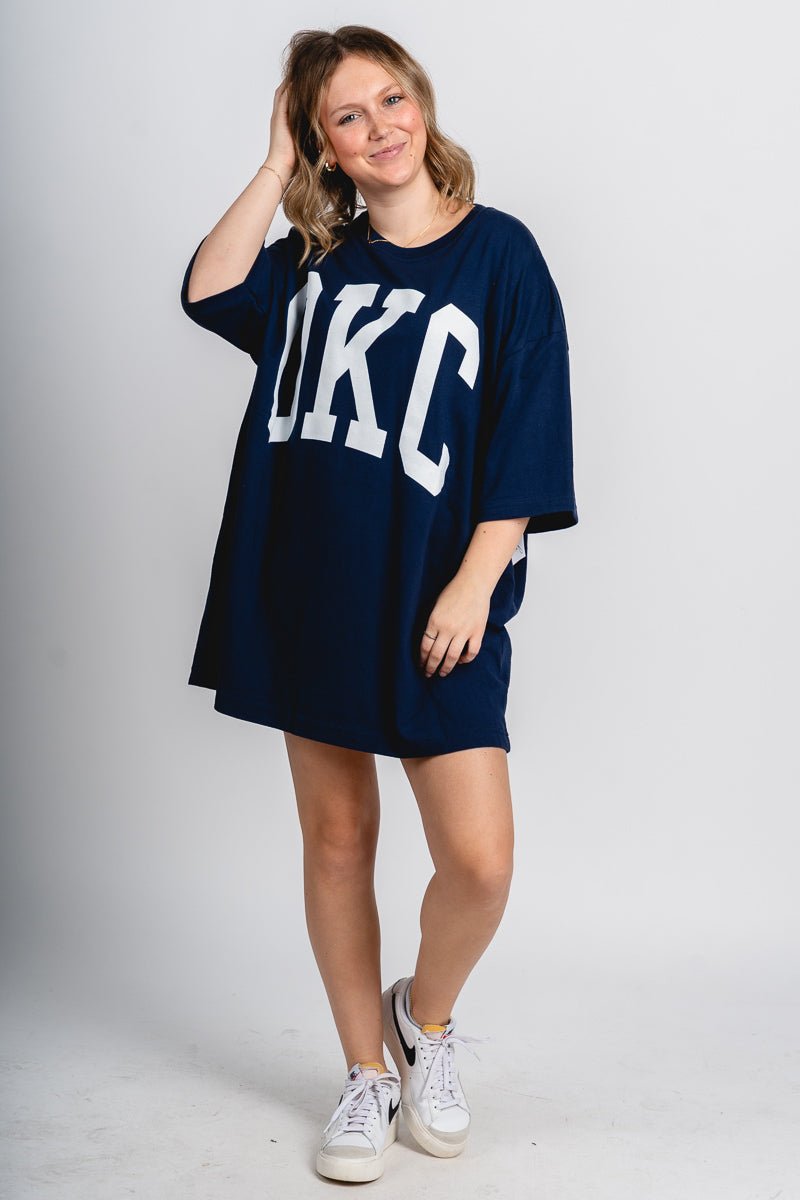 OKC basketball oversized tee navy - Trendy OKC Thunder T-Shirts at Lush Fashion Lounge Boutique in Oklahoma City