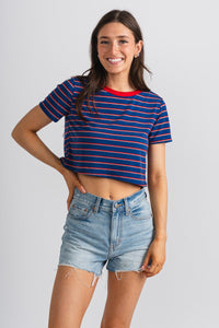 Striped crop top blue/red - Cute Tank Top - Fun American Summer Outfits at Lush Fashion Lounge Boutique in Oklahoma City