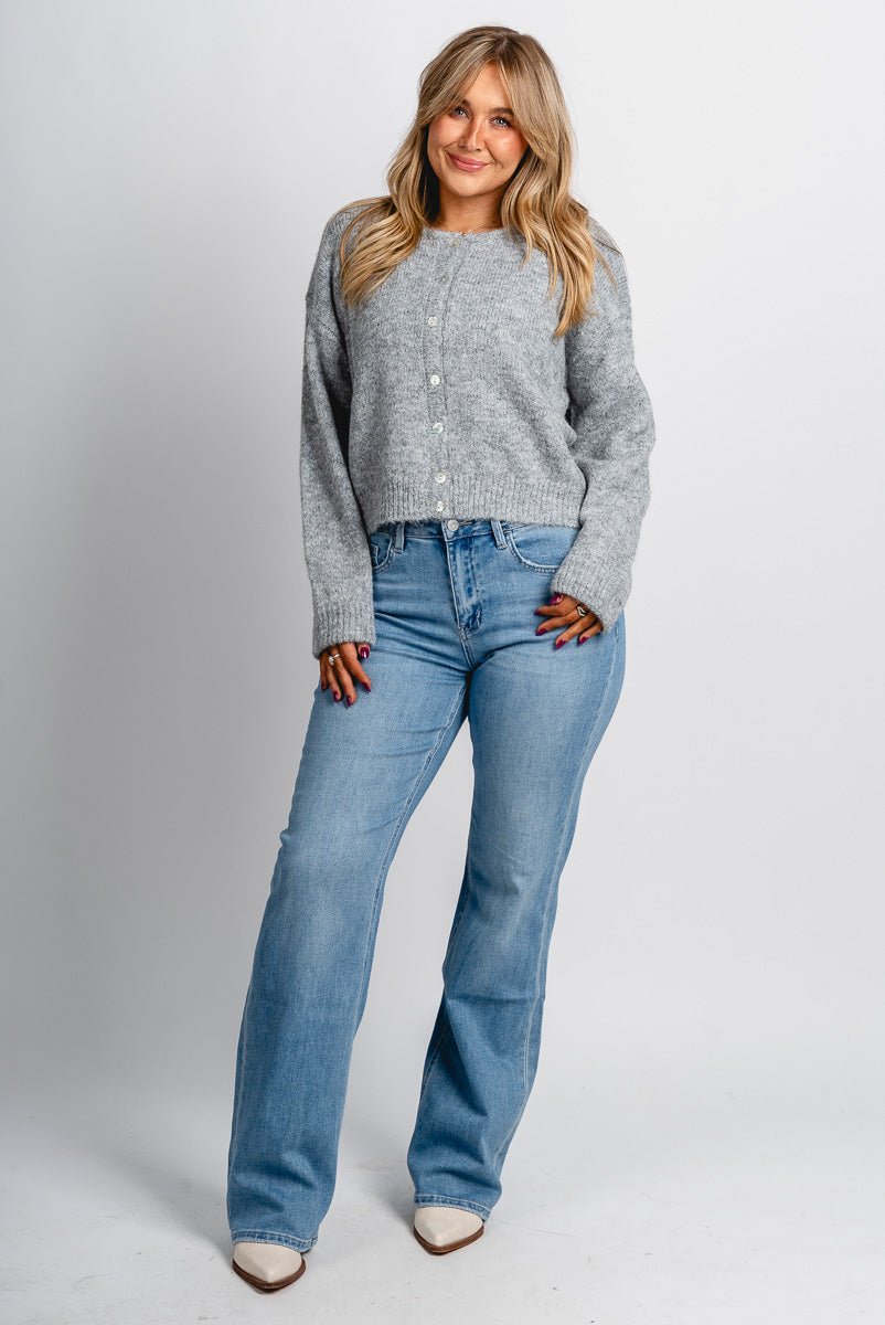 Button sweater cardigan heather grey - Trendy Sweater - Fashion Cardigans & Cute Kimonos at Lush Fashion Lounge Boutique in Oklahoma City