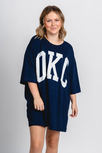 OKC basketball oversized tee navy - Trendy Oklahoma City Basketball T-Shirts Lush Fashion Lounge Boutique in Oklahoma City