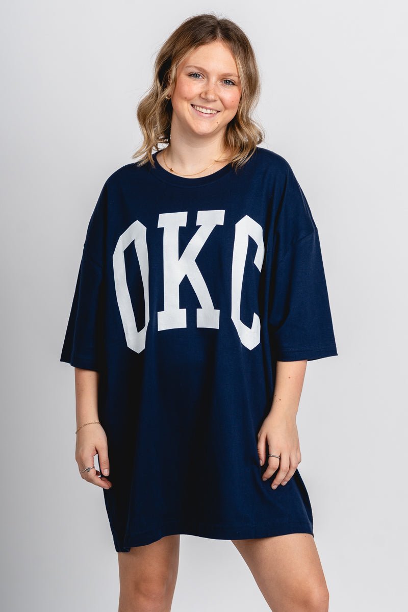OKC basketball oversized tee navy - Trendy OKC Apparel at Lush Fashion Lounge Boutique in Oklahoma City