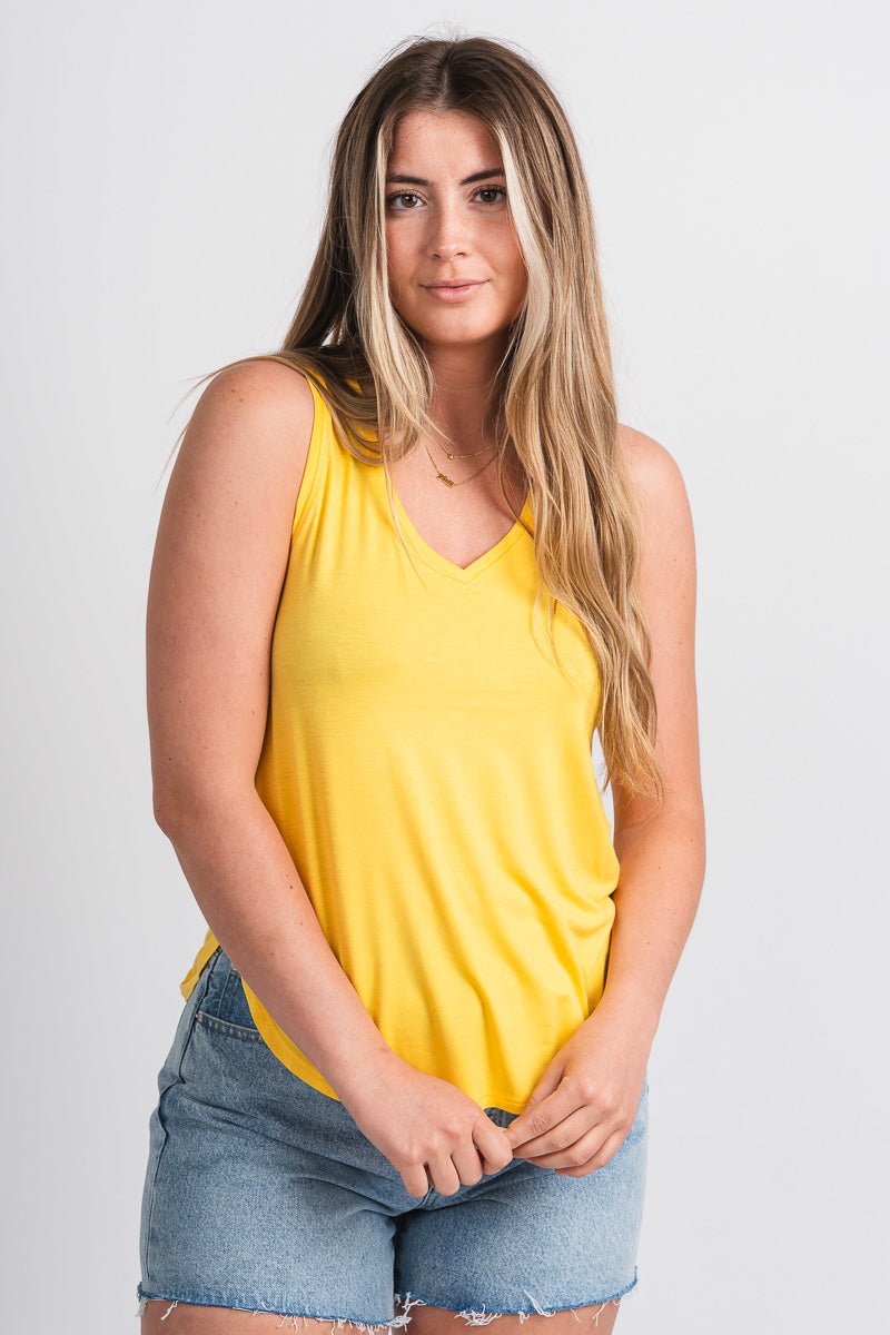 Basic v-neck tank top pineapple - Cute Tank Top - Trendy Tank Tops at Lush Fashion Lounge Boutique in Oklahoma City