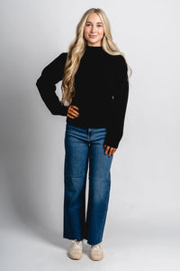 Puff sleeve sweater black - Trendy Sweaters | Cute Pullover Sweaters at Lush Fashion Lounge Boutique in Oklahoma City