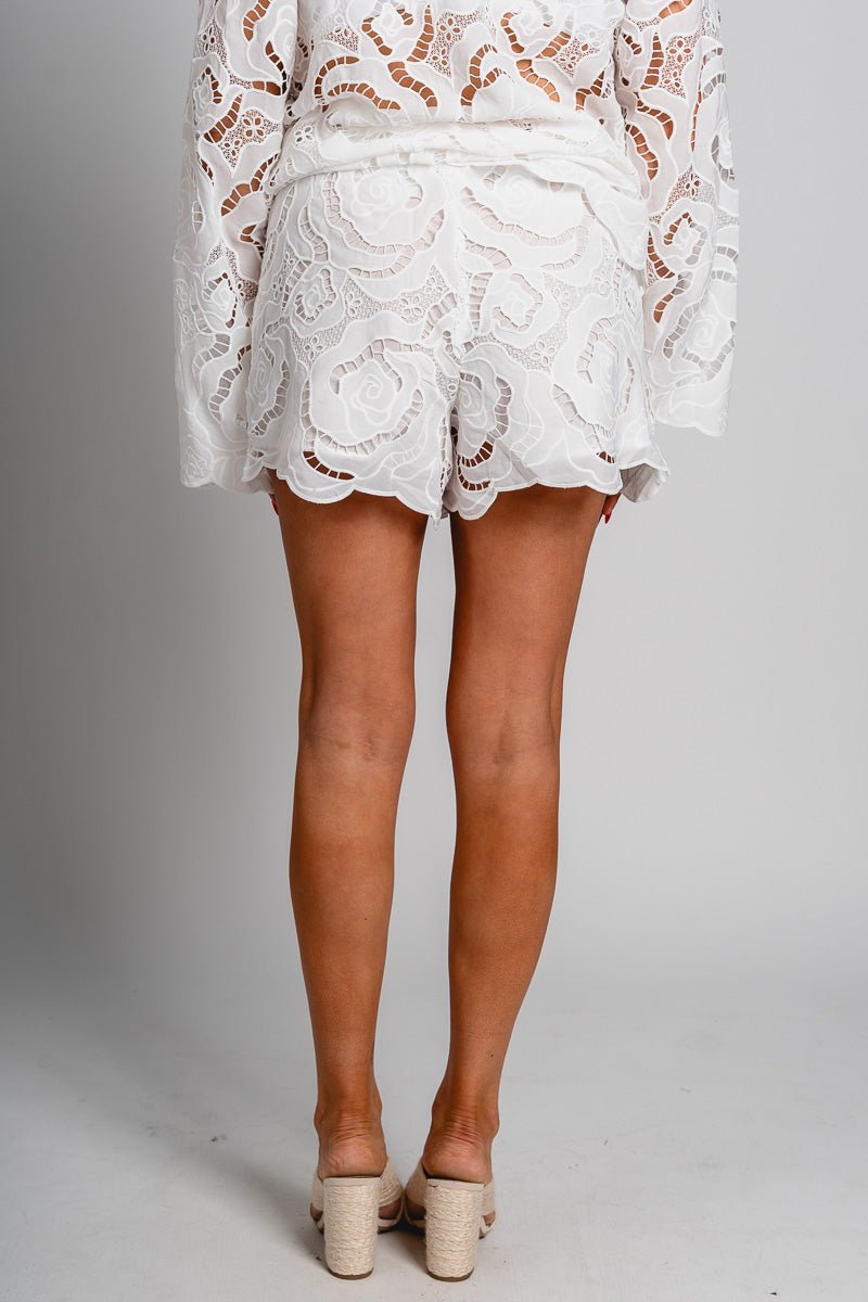 Floral eyelet shorts white - Adorable shorts - Stylish Vacation T-Shirts at Lush Fashion Lounge Boutique in Oklahoma City