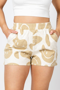 Smiley print shorts tan - Cute shorts - Trendy Shorts at Lush Fashion Lounge Boutique in Oklahoma City