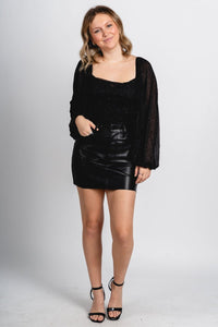 Ruched glitter bodysuit black Stylish Bodysuit - Womens Fashion Bodysuits at Lush Fashion Lounge Boutique in Oklahoma City