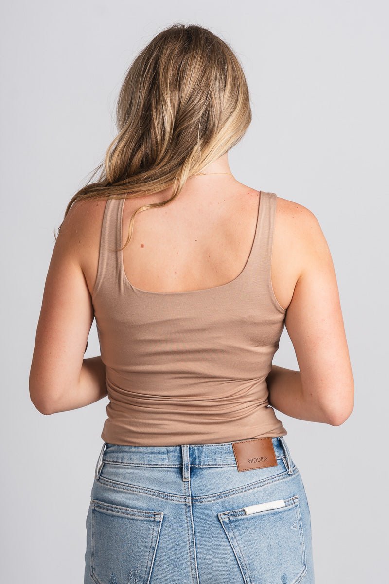 Square neck tank top taupe