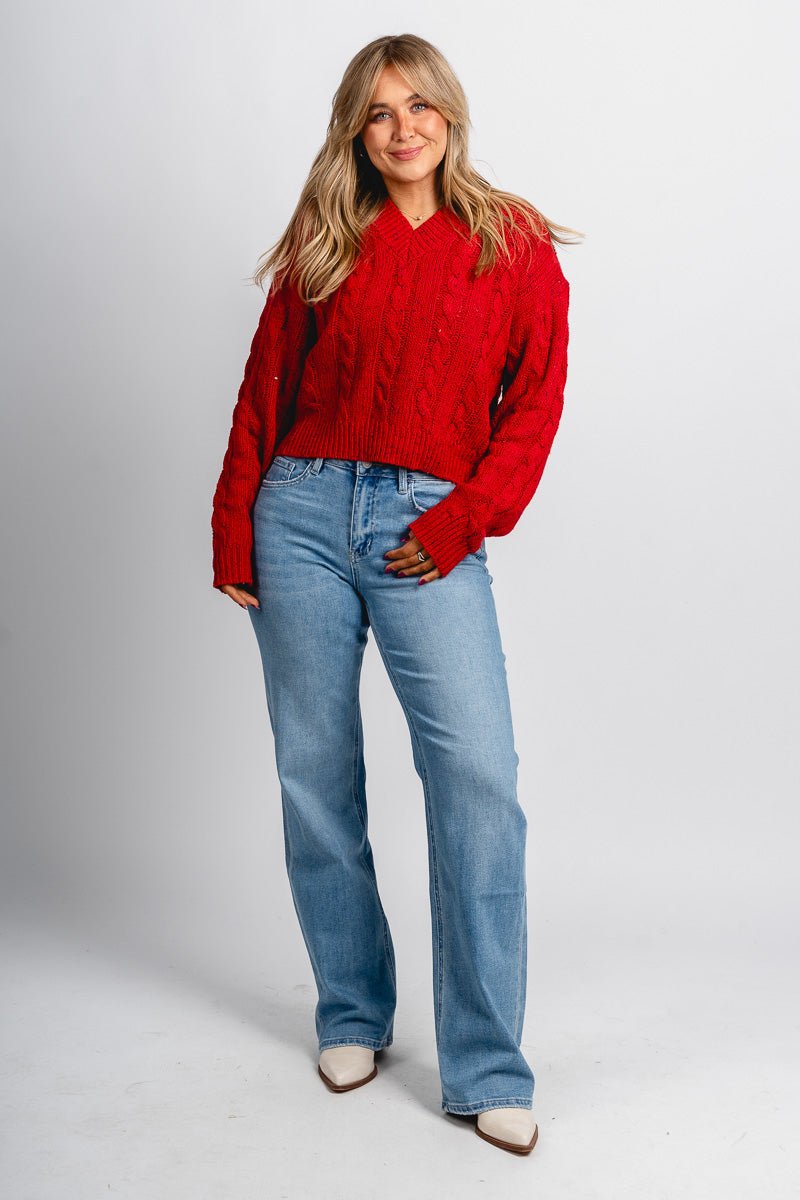 Pierre v-neck sweater red - Trendy Sweaters | Cute Pullover Sweaters at Lush Fashion Lounge Boutique in Oklahoma City