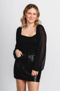 Ruched glitter bodysuit black - Affordable Bodysuit - Boutique Bodysuits at Lush Fashion Lounge Boutique in Oklahoma City