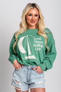 Z Supply Sail away sweatshirt botanical green - Trendy sweatshirt - Cute Vacation Collection at Lush Fashion Lounge Boutique in Oklahoma City