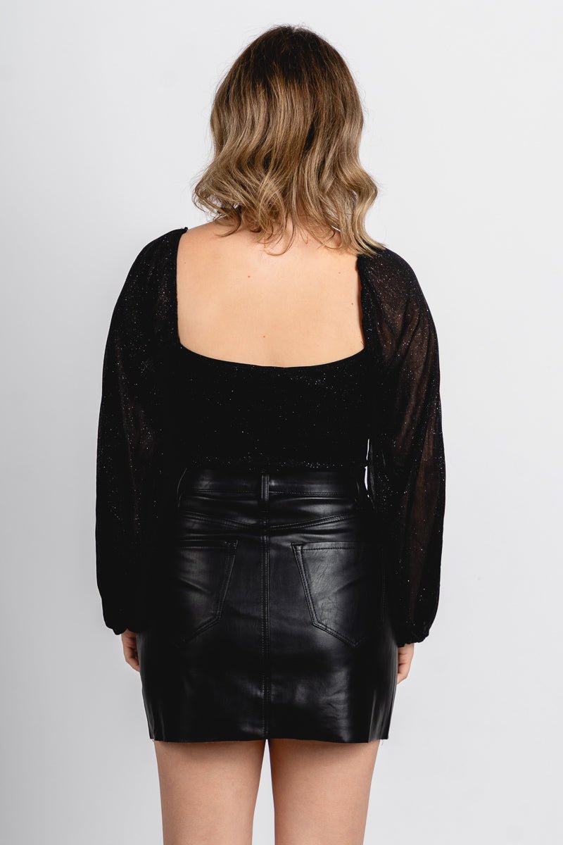 Ruched glitter bodysuit black