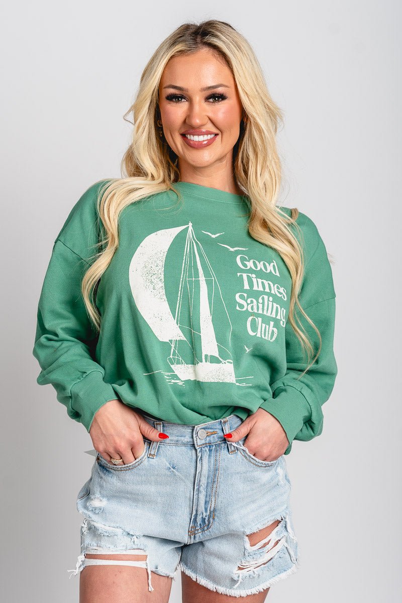 Z Supply Sail away sweatshirt botanical green - Cute sweatshirt - Fun Vacay Basics at Lush Fashion Lounge Boutique in Oklahoma City