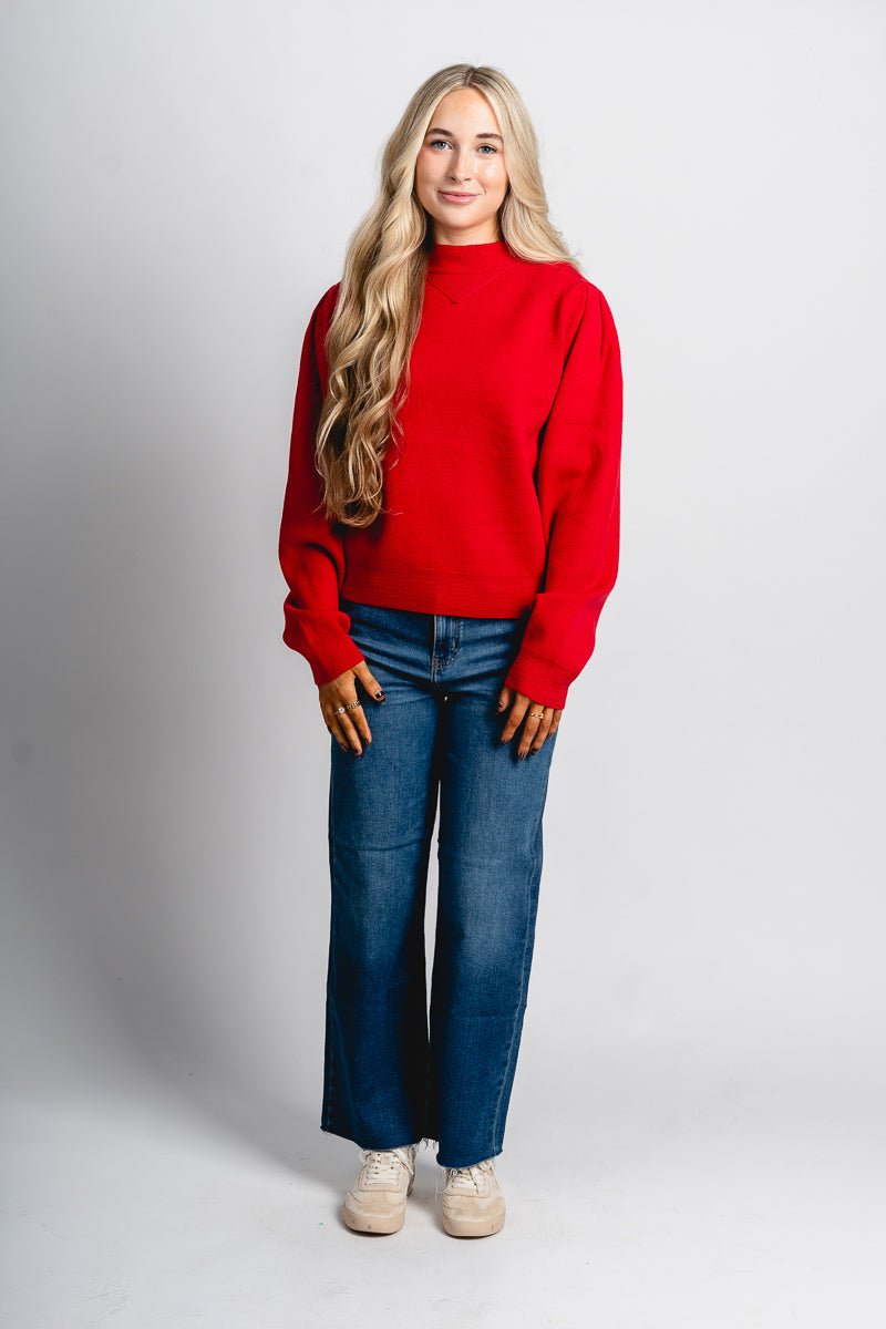 Puff sleeve sweater red - Trendy Sweaters | Cute Pullover Sweaters at Lush Fashion Lounge Boutique in Oklahoma City