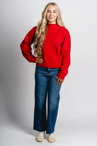 Puff sleeve sweater red – Unique Sweaters | Lounging Sweaters and Womens Fashion Sweaters at Lush Fashion Lounge Boutique in Oklahoma City