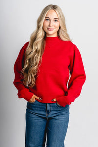 Puff sleeve sweater red – Boutique Sweaters | Fashionable Sweaters at Lush Fashion Lounge Boutique in Oklahoma City