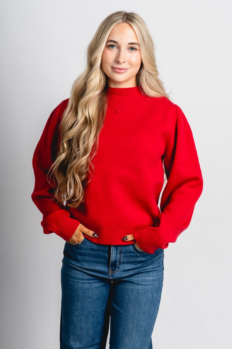 Puff sleeve sweater red – Boutique Sweaters | Fashionable Sweaters at Lush Fashion Lounge Boutique in Oklahoma City