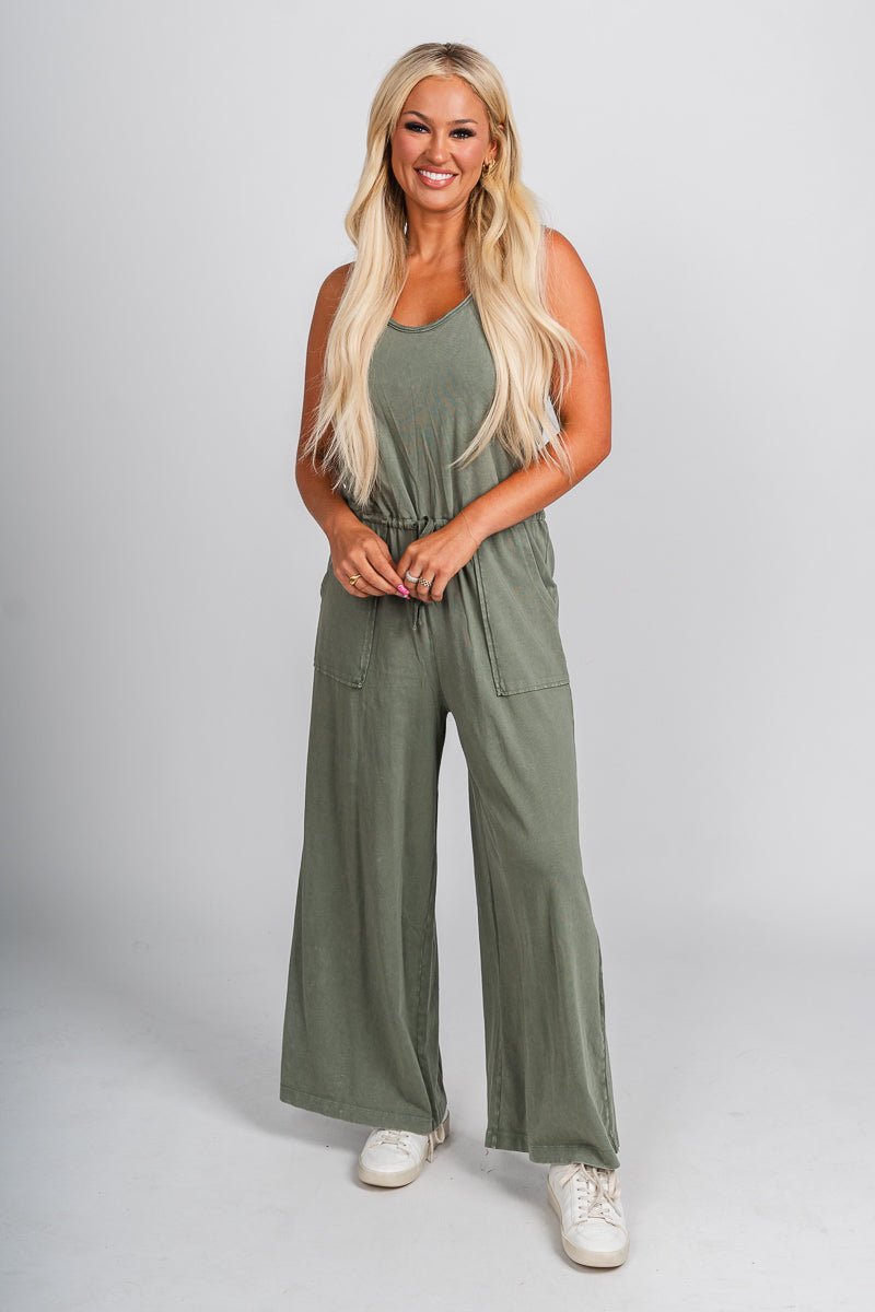 Tie waist jumpsuit spruce - Cute jumpsuit - Trendy Rompers and Pantsuits at Lush Fashion Lounge Boutique in Oklahoma City