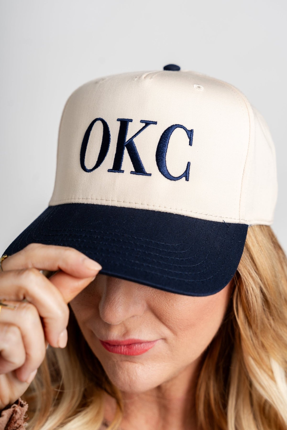 OKC vogue two tone hat natural/navy - Trendy Hats at Lush Fashion Lounge Boutique in Oklahoma City