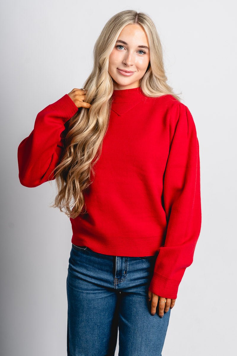 Puff sleeve sweater red – Stylish Sweaters | Boutique Sweaters at Lush Fashion Lounge Boutique in Oklahoma City